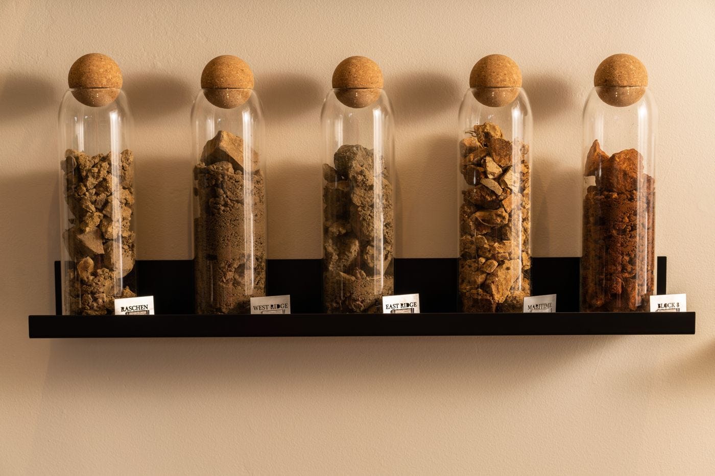 Soil samples on display at the Hirsch Vineyards tasting room in Healdsburg