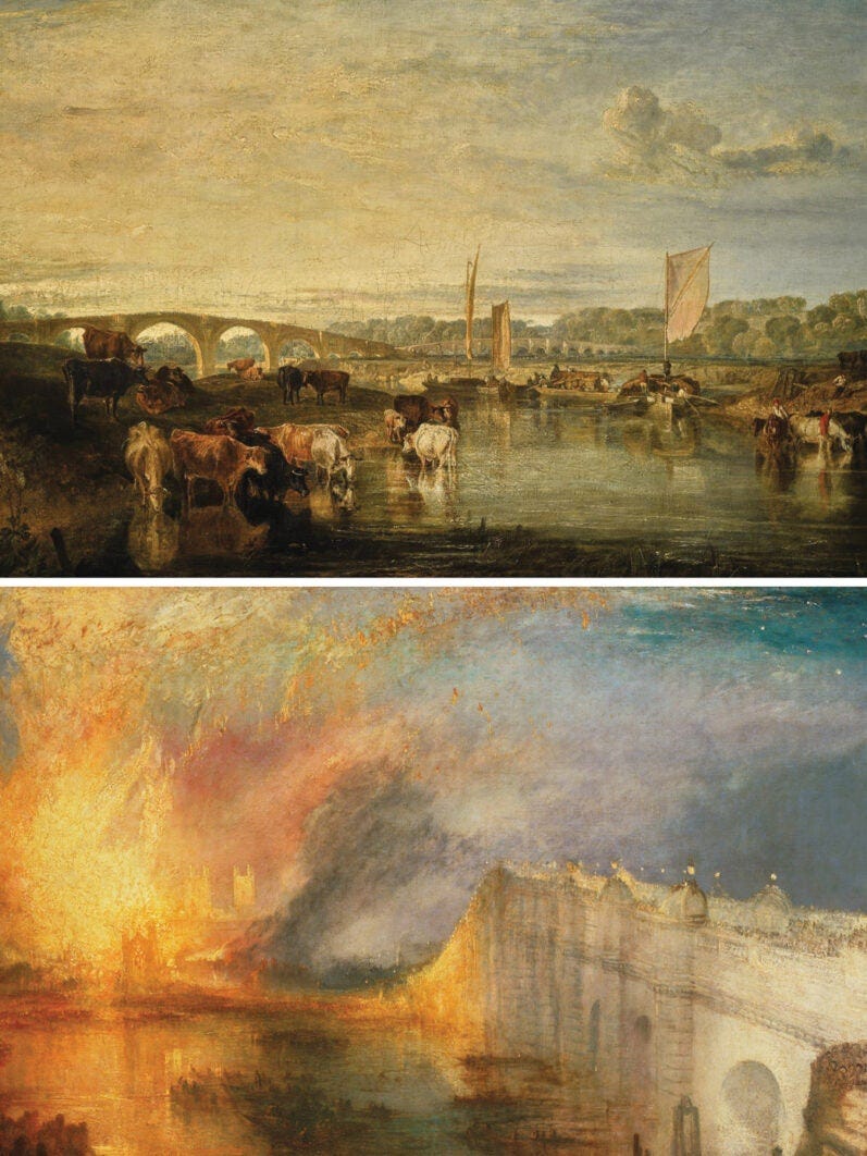 JMW Turner's Walton Bridges, 1806 and The Burning of the Houses of Lords and Commons, 16th October, 1834