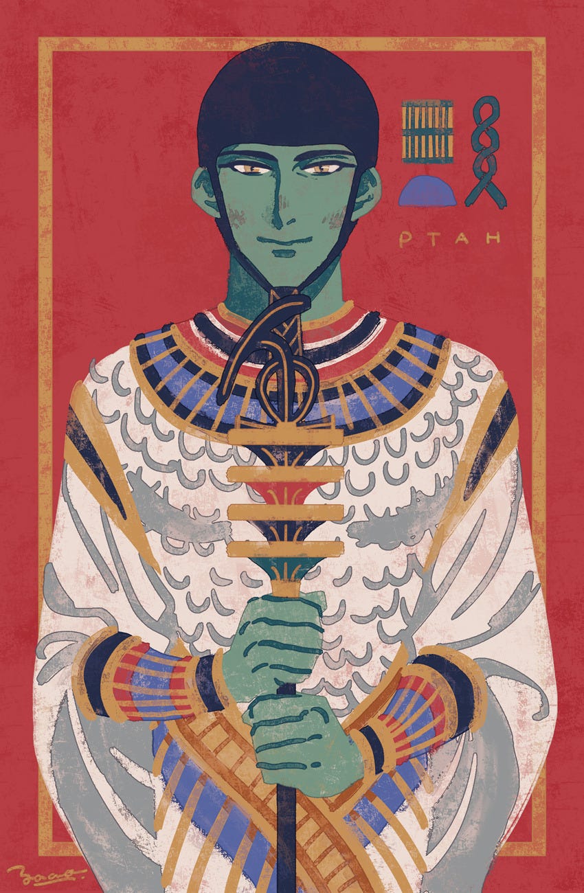 A fan art interpretation of Ptah  Artist: anilesco | https://x.com/anilesco