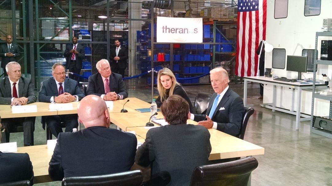 Image: Joe Biden speaks at a completely fake Theranos lab Image: Joe Biden speaks at a completely fake Theranos lab