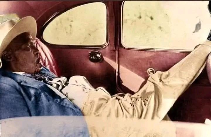 Colonial chief Waruhiu Kungu (Kenya) lies dead in his Hudson car after being shot by Mau Mau on October 7, 1952, marking the opening shots of the Kenyan independence war.