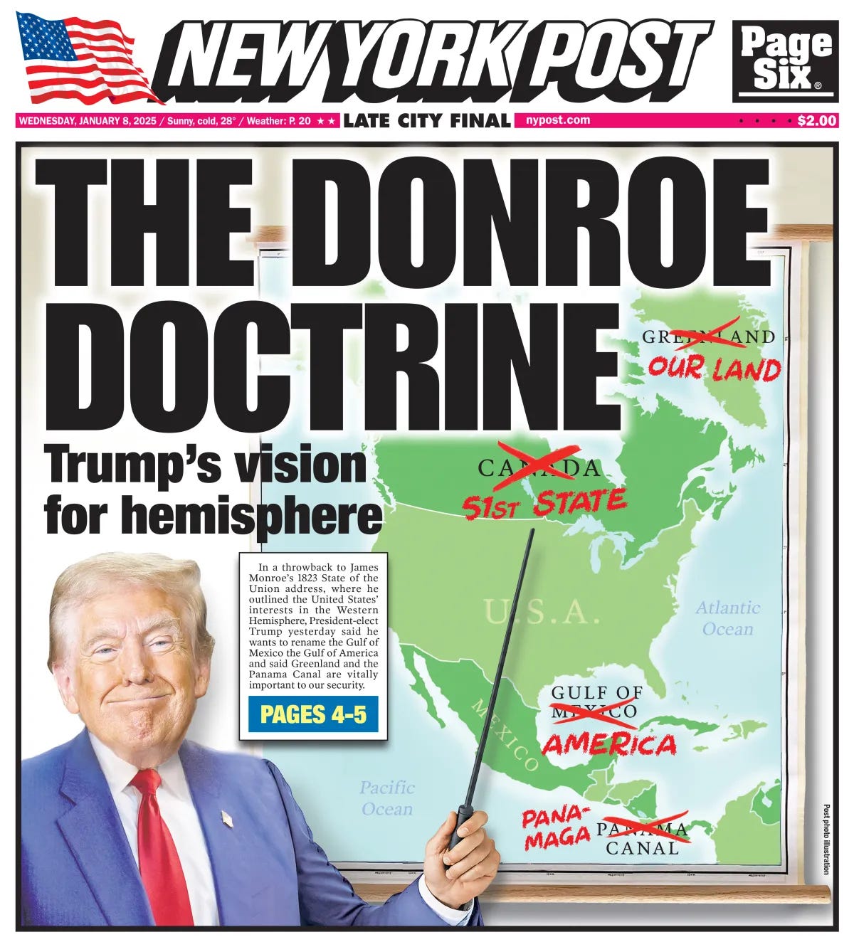 The front cover of The New York Post on January 8, 2025