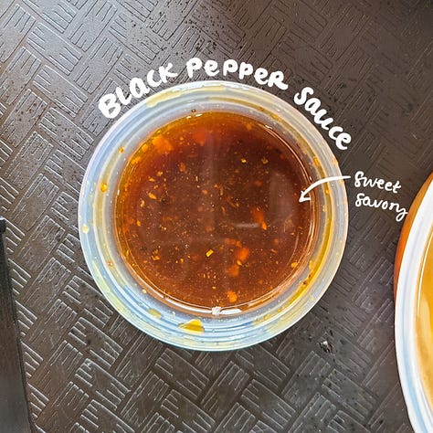 Yume x Sizzling Black Pepper Sauce, Potato Salad, Japanese Salmon Soup