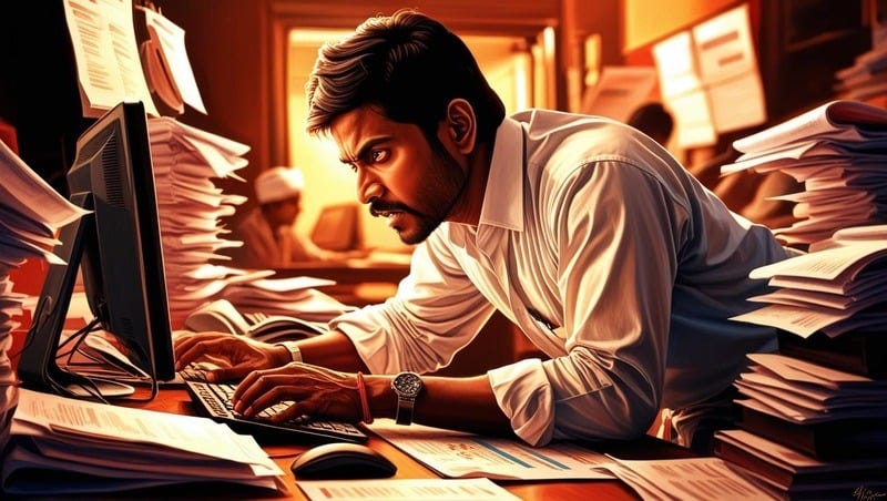 rappresenta una persona impegnatissima davanti al computer che sta cercando di compiere mille sforzi per arrivare al risultato rappresenta una persona impegnatissima davanti al computer che sta cercando di compiere mille sforzi per arrivare al risultato