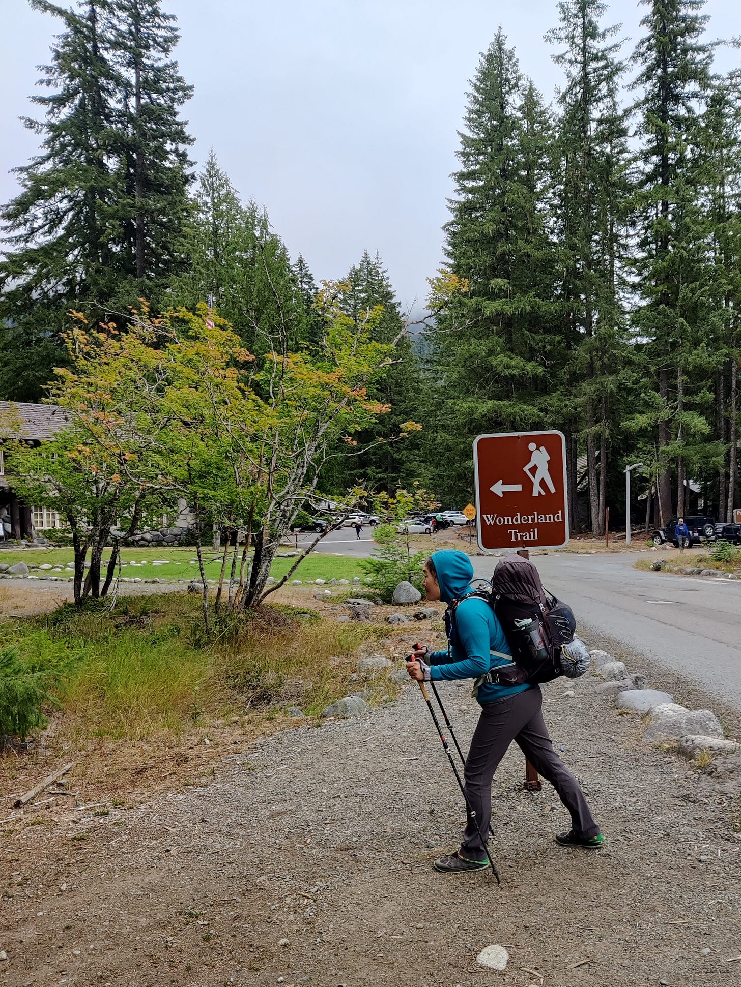 Diana on the Wonderland Trail after a cache pick up at Longmire in Mt. Rainier National Park