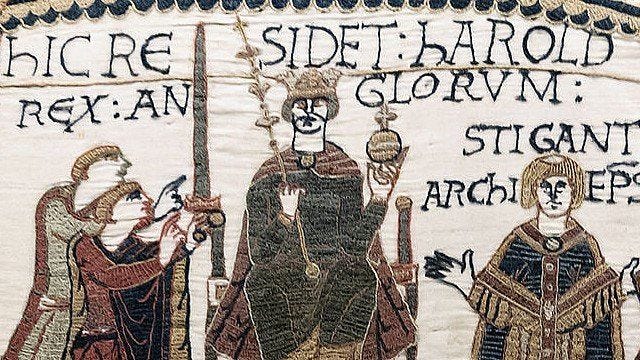 The coronation of King Harold from the Bayeaux Tapestry