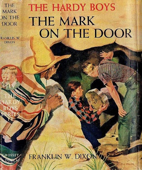Covers of the Hardy Boys THE MARK ON THE DOOR.