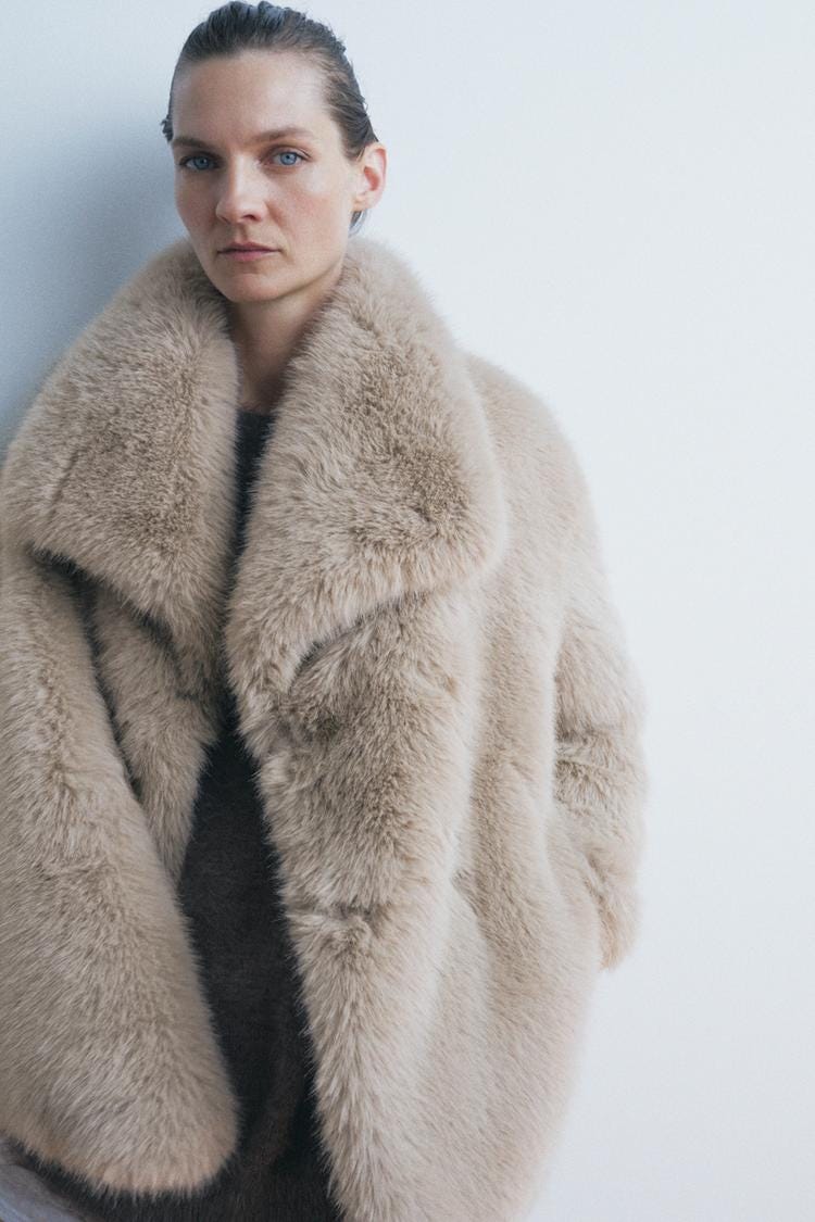 Zara FAUX FUR SHORT COAT ZW COLLECTION - Taupe gray - Image 5