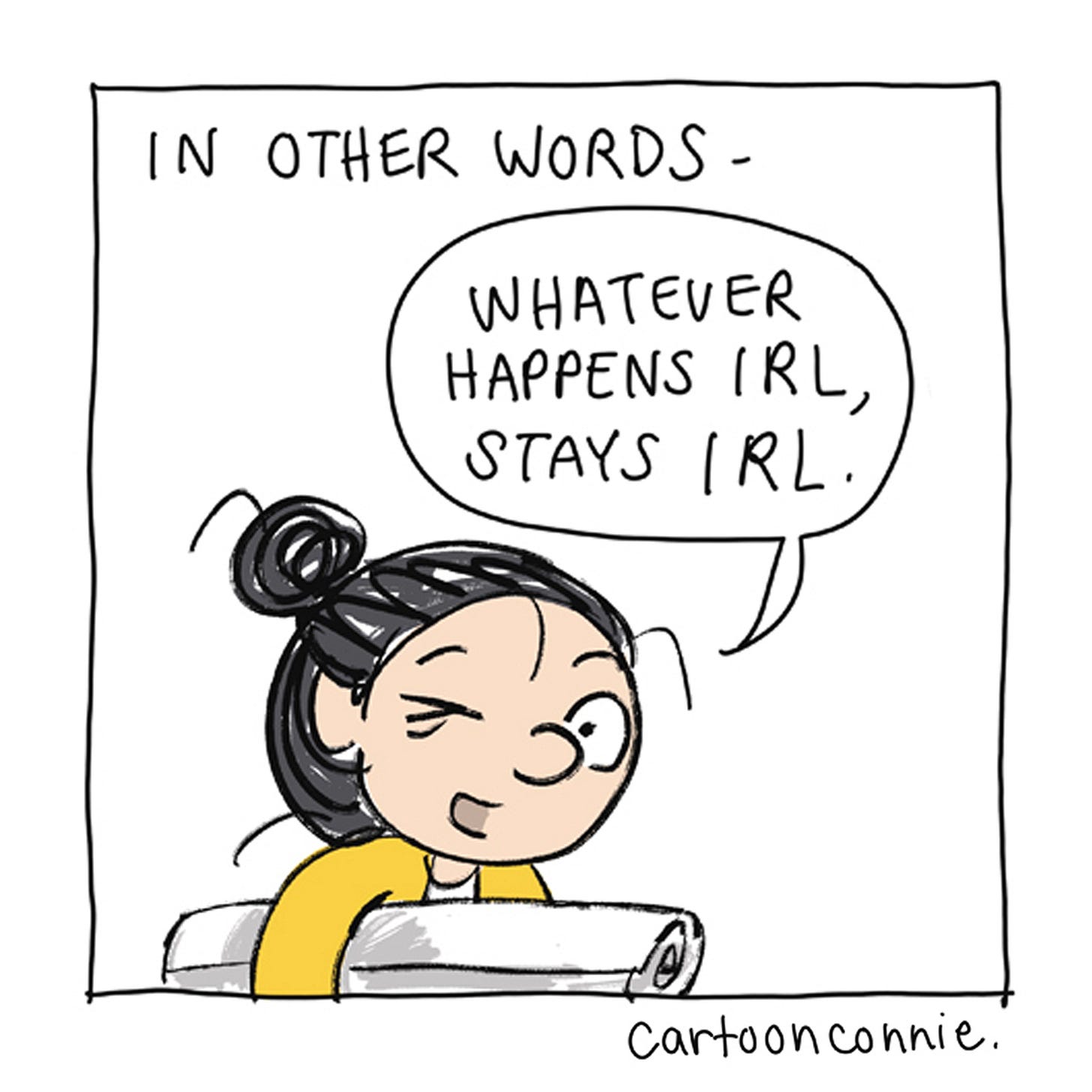 Panel 12/12 of a 2-page comic strip about an artist's relationship with the internet and social media over decades of making art online. Titled "Internet Artist," 2026, original art by Connie Sun, cartoonconnie. Panel 12/12 of a 2-page comic strip about an artist's relationship with the internet and social media over decades of making art online. Titled "Internet Artist," 2026, original art by Connie Sun, cartoonconnie.