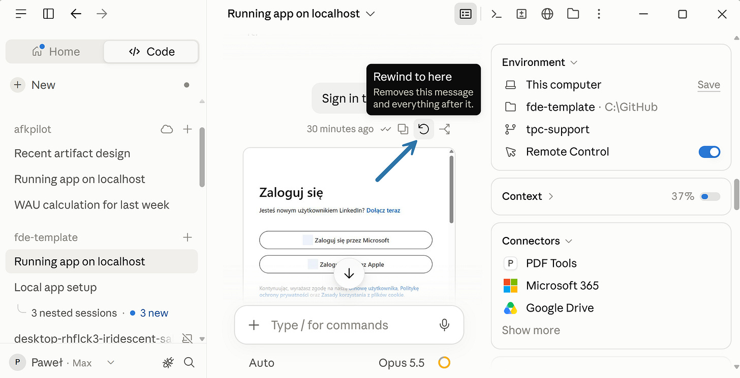 Claude Code rewind in Claude Desktop: Rewind to here removes a message and everything after it Claude Code rewind in Claude Desktop: Rewind to here removes a message and everything after it