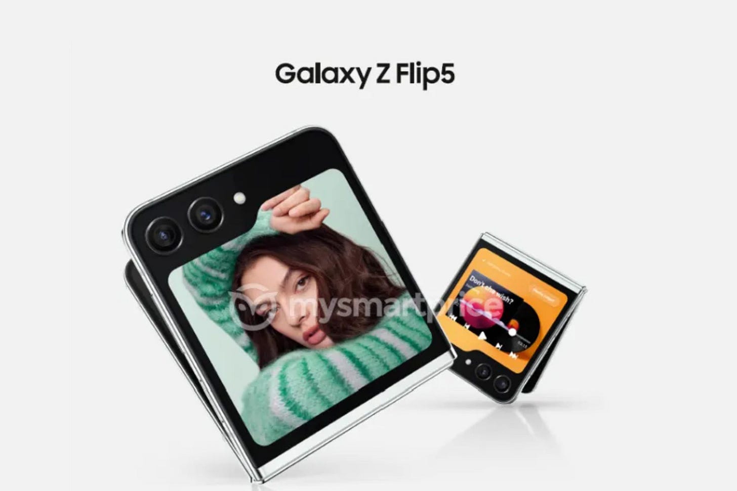 Render of Galaxy Z Flip 5 showing large cover screen flowing around the cameras. Render of Galaxy Z Flip 5 showing large cover screen flowing around the cameras.