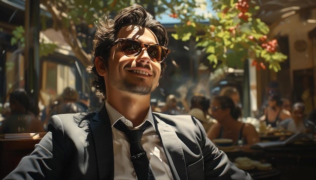A confident businessman in sunglasses looking at camera outdoors generated by artificial intelligence