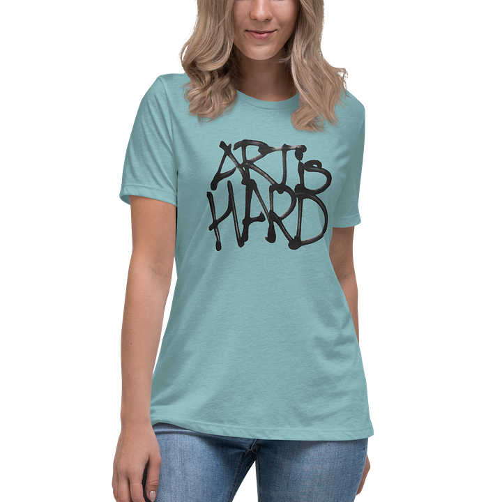 Art is Hard t-shirt worn by two men and two women.
