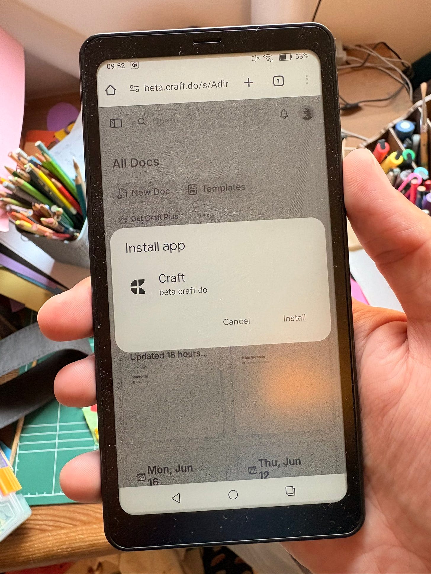 Craft Docs App running on the Boox Palma…