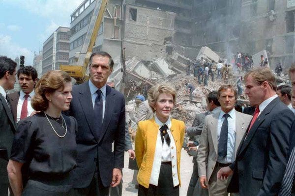 Follow @miblogestublog on BlueSky on X: "Nancy Reagan toured Mexico City  right after the 1985 earthquake -and brought a check #19DeSeptiembre  https://t.co/JP87fsXg8C https://t.co/ZW6aWktnQO" / X