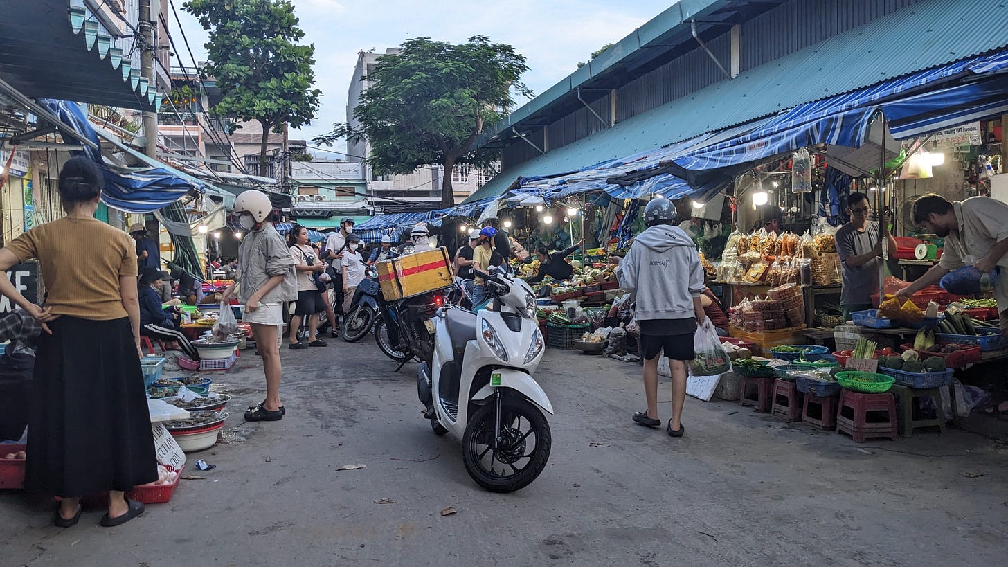 street market and motorbikes