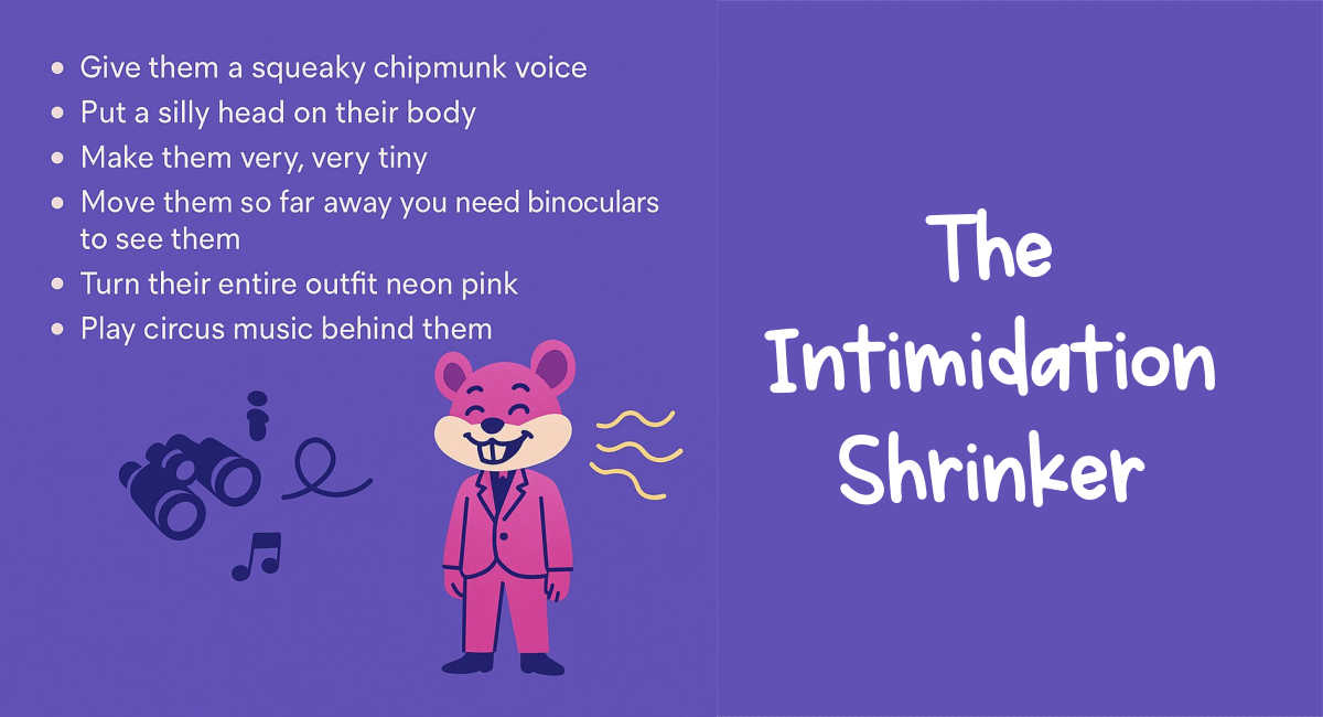 Intimidation shrinker. chipmonk-type cartoon figure Intimidation shrinker. chipmonk-type cartoon figure