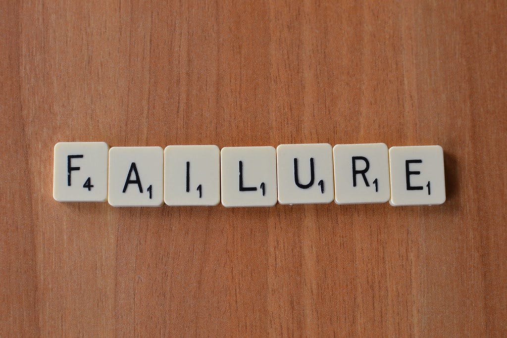 Scrabble tiles spelling "failure" Scrabble tiles spelling "failure"