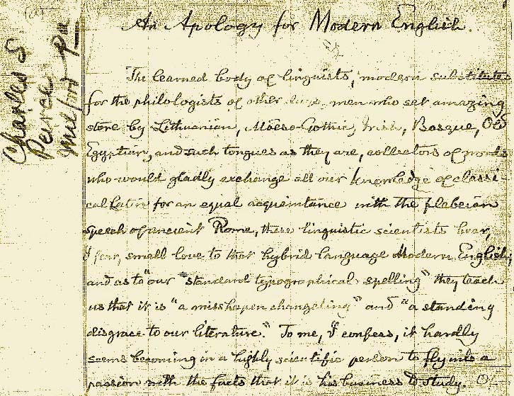 Charles s. Peirce: Defensa del inglés moderno. Introducción (c.1902) Charles s. Peirce: Defensa del inglés moderno. Introducción (c.1902)