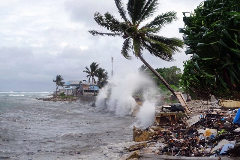 Waves hit the shore in Majuro, the capital city of the Marshall Islands, one of the small islands nations pushing for U.N. action at COP25. Waves hit the shore in Majuro, the capital city of the Marshall Islands, one of the small islands nations pushing for U.N. action at COP25.