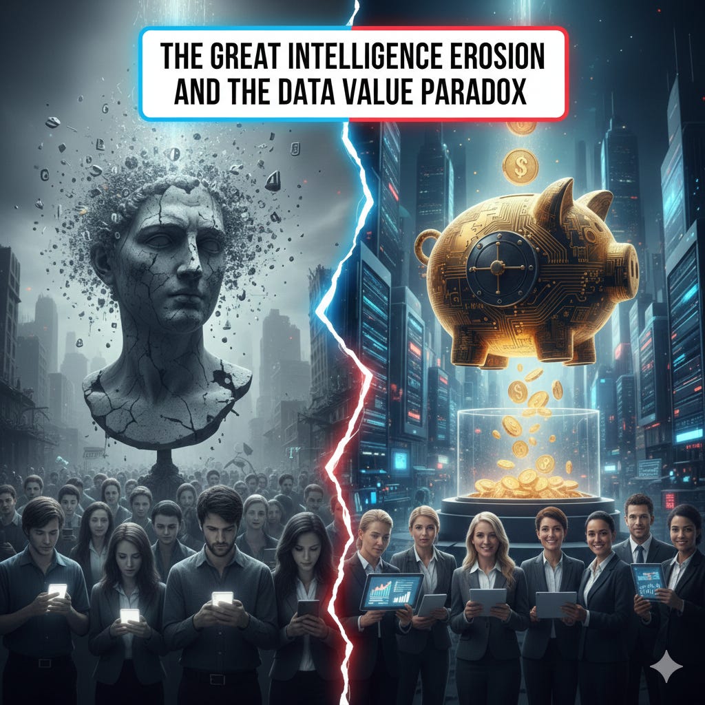 The Great Intelligence Erosion and the Data Value Paradox