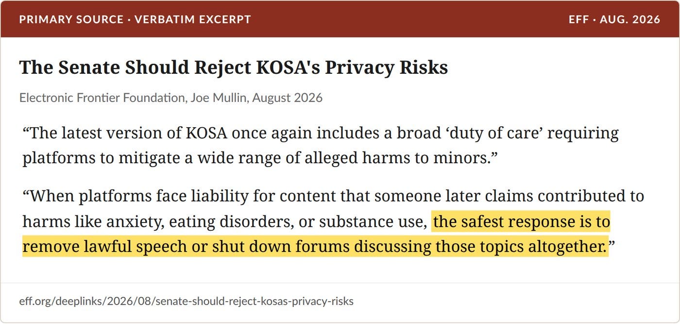 Electronic Frontier Foundation, August 2026. Highlight added.