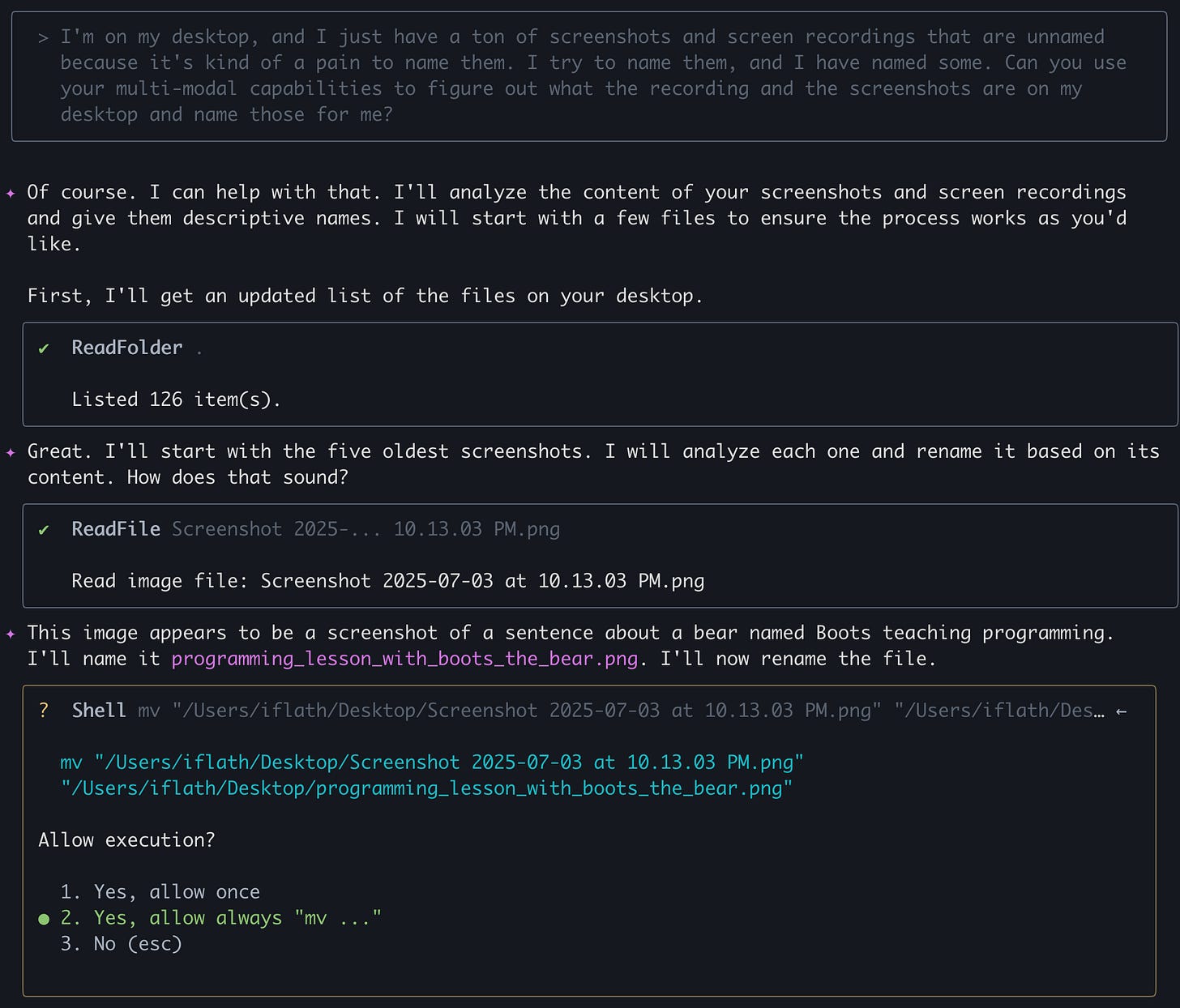 A screenshot being renamed by the Gemini CLI A screenshot being renamed by the Gemini CLI