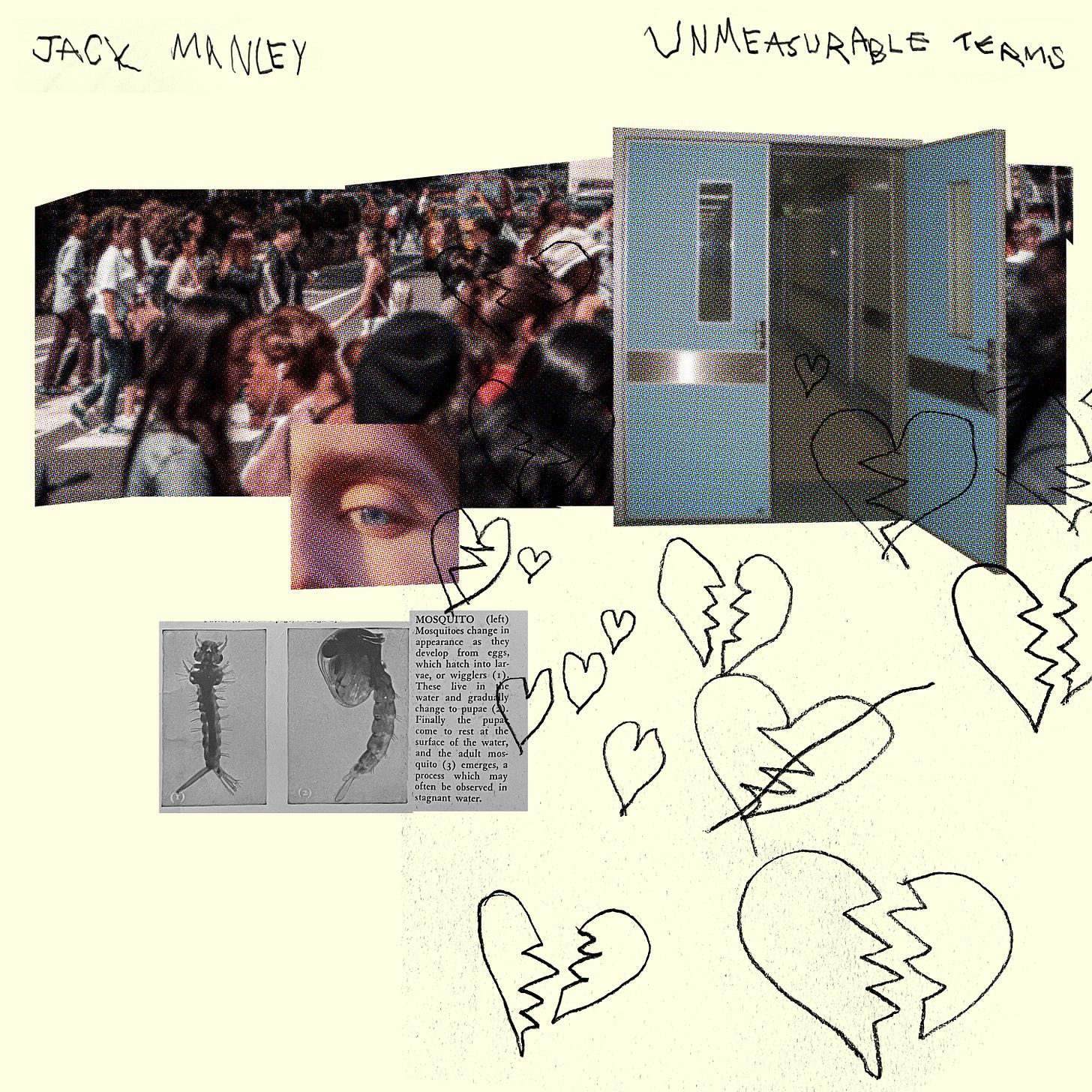 An album cover with drawn hearts and a collage of photos An album cover with drawn hearts and a collage of photos