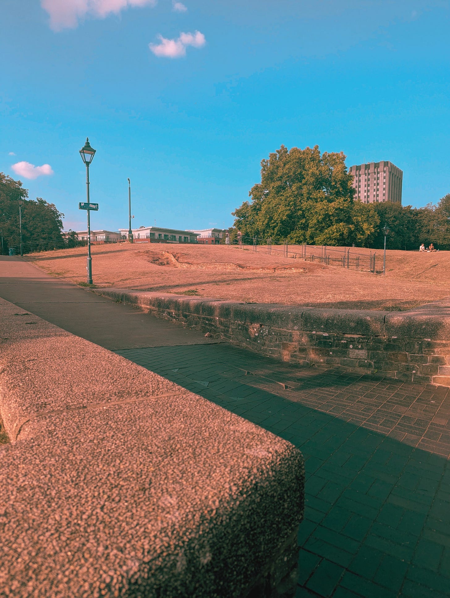 An empty path and barren grass verge in Castle Park, Bristol, from Never Lost Letters by Stuart Found