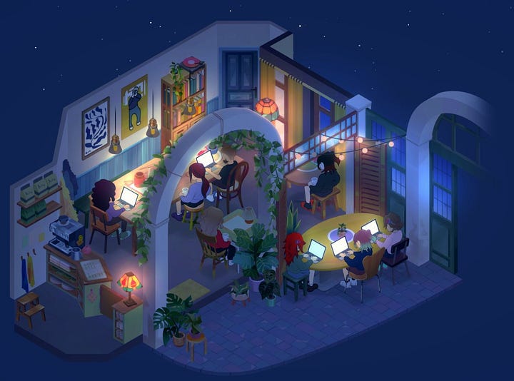 screenshots of writing with Virtual Cottage 2