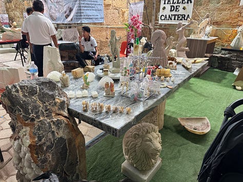 A large stone table.