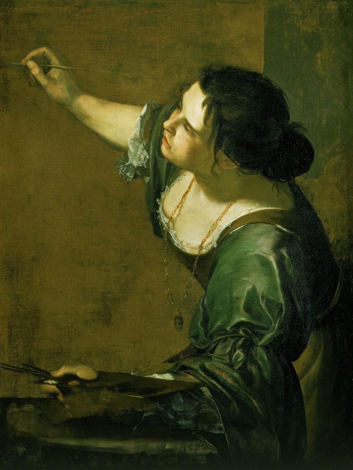 Woman painter mid stroke as the allegory of Painting Woman painter mid stroke as the allegory of Painting