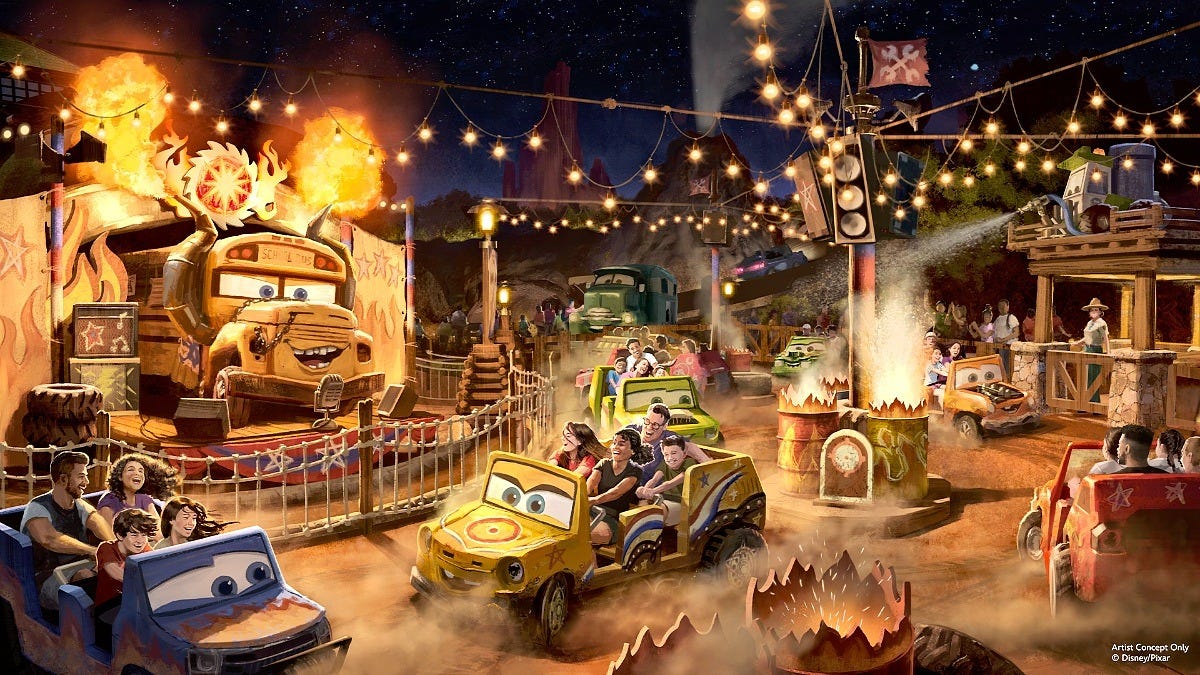 Concept art for Miss Fritter's Daredevil Spin-Along. Image: Disney/Pixar