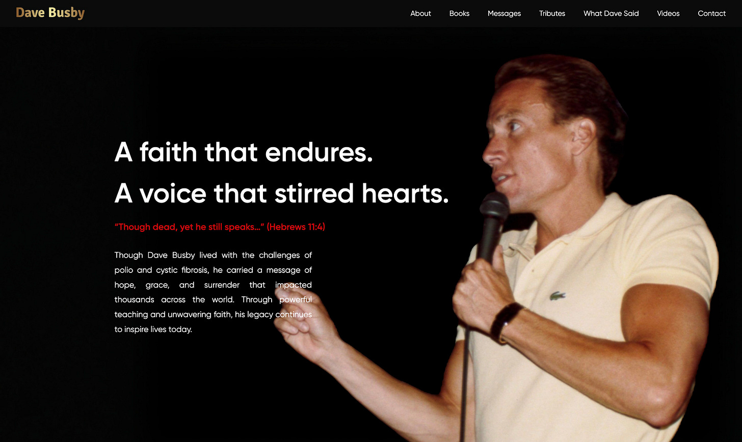 Image of the Home Page of the Dave Busby website.