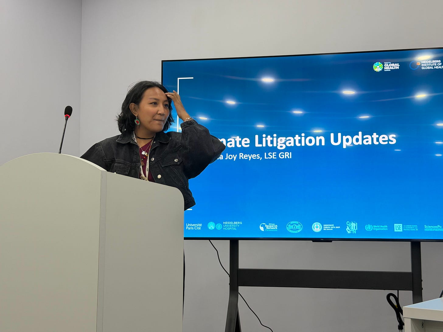 Joy Reyes of the London School of Economics gives a presentation on climate litigation.