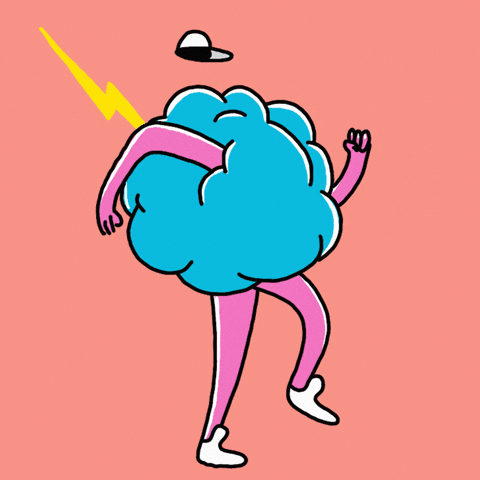 gif of a brain with legs walking around and dancing