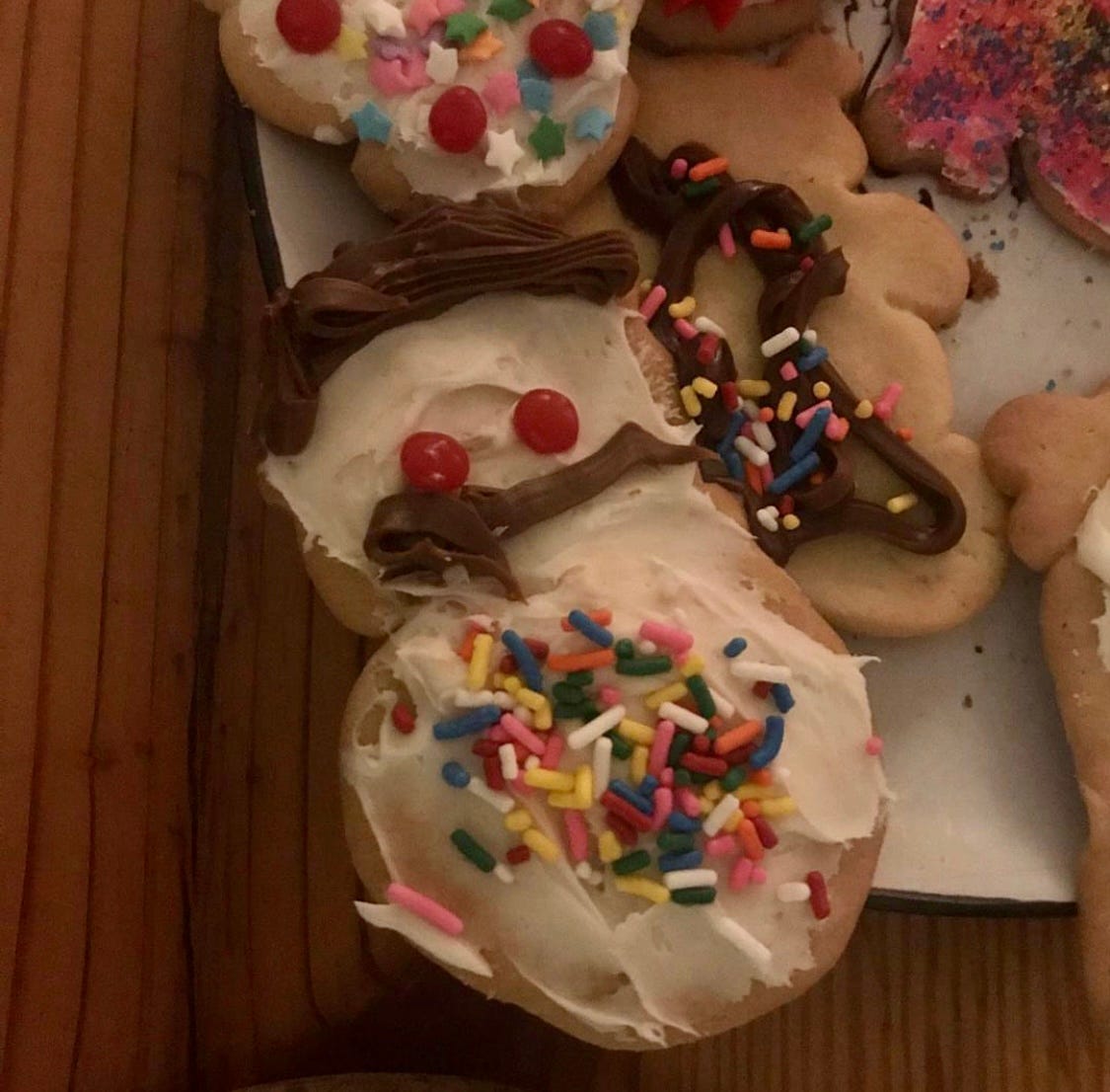 Photo of a terribly decorated Christmas cookie.