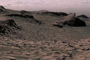 On April 30, 2023, NASA’s Curiosity Mars rover captured an image of its tracks fading into the distance at a location nicknamed “Ubajara.” This is the site where Curiosity discovered siderite—a mineral that may offer clues about what happened to Mars’ once-thicker ancient atmosphere. Credit: NASA/JPL-Caltech/MSSS