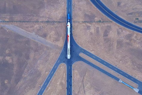 The Zhuque-2E Y5 vehicle during launch preparations at the Jiuquan Satellite Launch Center.