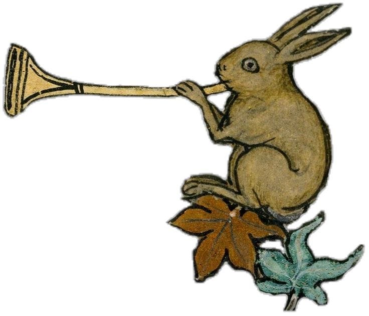 This may contain: a drawing of a rabbit playing the trumpet
