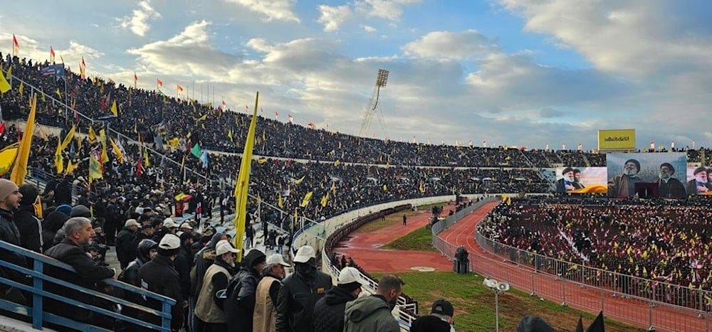 Tens of thousands of people gather to commemorate Hezbollah leaders Sayyed Hassan Nasrallah and Sayyed Hashem Safieddine at Beirut's Sports City Stadium in Lebanon, February 23, 2025. (Social media) Tens of thousands of people gather to commemorate Hezbollah leaders Sayyed Hassan Nasrallah and Sayyed Hashem Safieddine at Beirut's Sports City Stadium in Lebanon, February 23, 2025. (Social media)