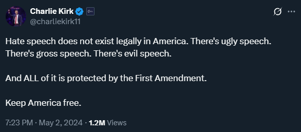 screen shot of Charlie Kirk tweet above.
