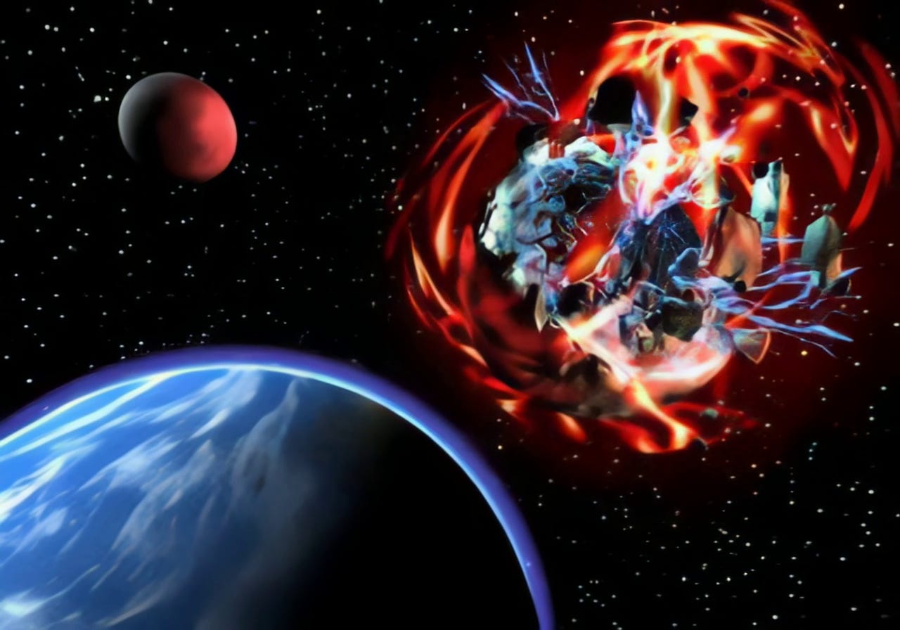 Meteor approaching the planet, still intact.