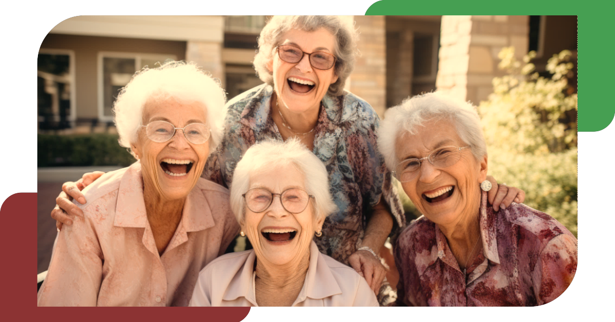 Happy senior citizens in assisted living facility