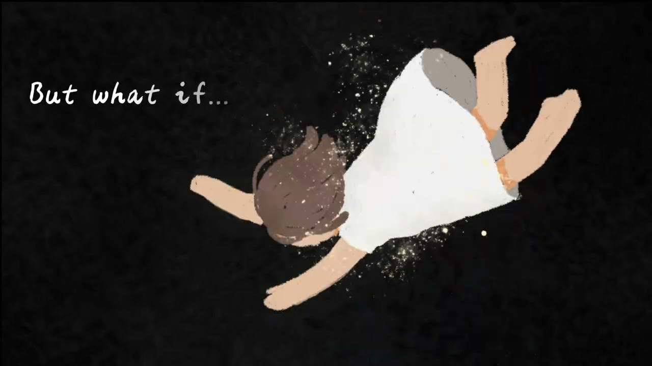 Anxiety Puppy review screenshot. A girl is falling in the darkness, saying "but what if?"