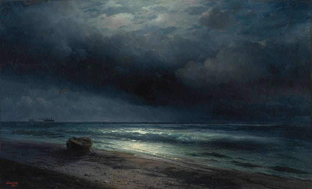 File:Ivan Konstantinovich Aivazovsky - A Moonlit Night at Sea, 1885.jpg -  Wikimedia Commons
