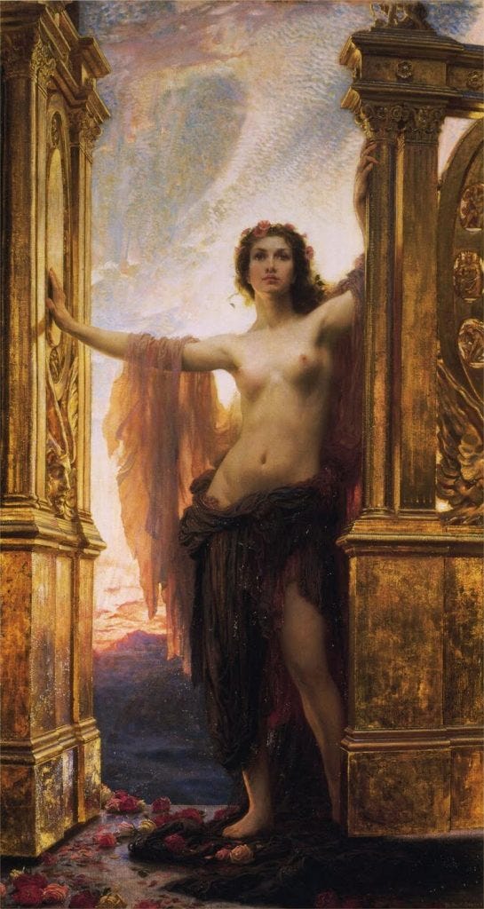 powerful women in painting: Powerful Women in Painting: Herbert James Draper, The Gates of Dawn, ca. 1900. Drapers Hall, London, UK. Wikimedia Commons (public domain).
