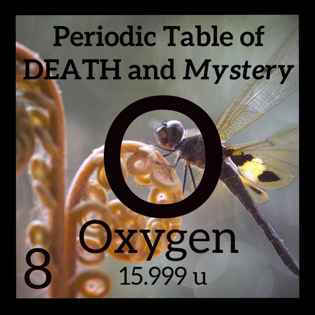 Periodic Atble square for oxygen with a dragonfly in the background Periodic Atble square for oxygen with a dragonfly in the background