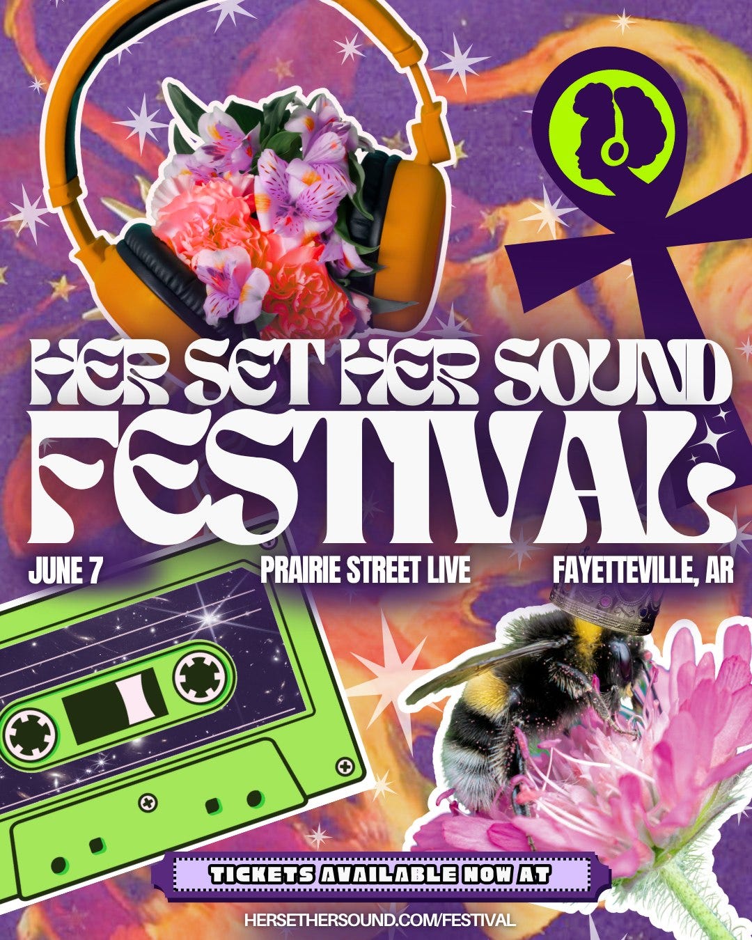 May be an image of ‎text that says '‎D HOR SET SETRI SOUND FESTIVAC JUNE 7 PRAIRIE STREET LIVE FAYETTEVILLE, AR سب TICKETS AVAILABLE FIGKETSAVAILABLENOWA NOW AT HERSETHERSOUND.COM/FESTVAL‎'‎