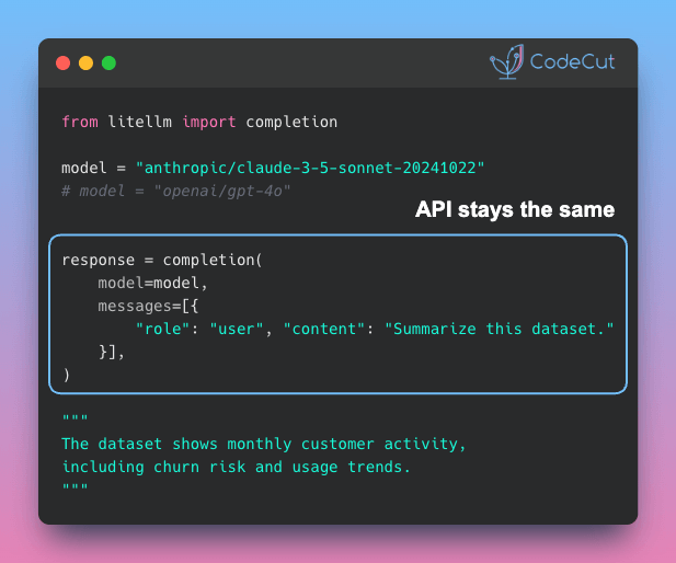 Code example: LiteLLM - One interface for OpenAI, Anthropic, and Gemini